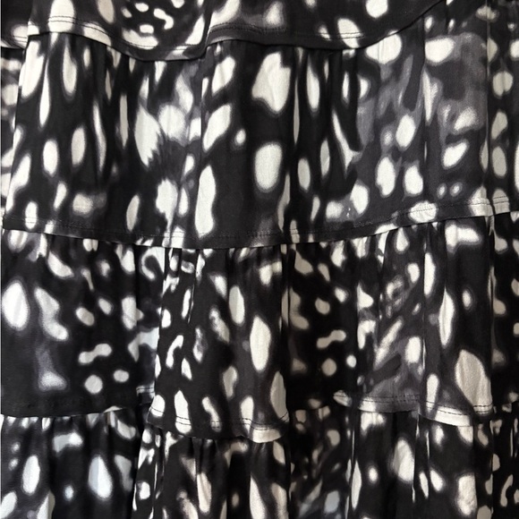 Black and White Full Tiered Circle Midi Skirt. Very Soft Rayon, Elastic Pull On - Picture 2 of 7